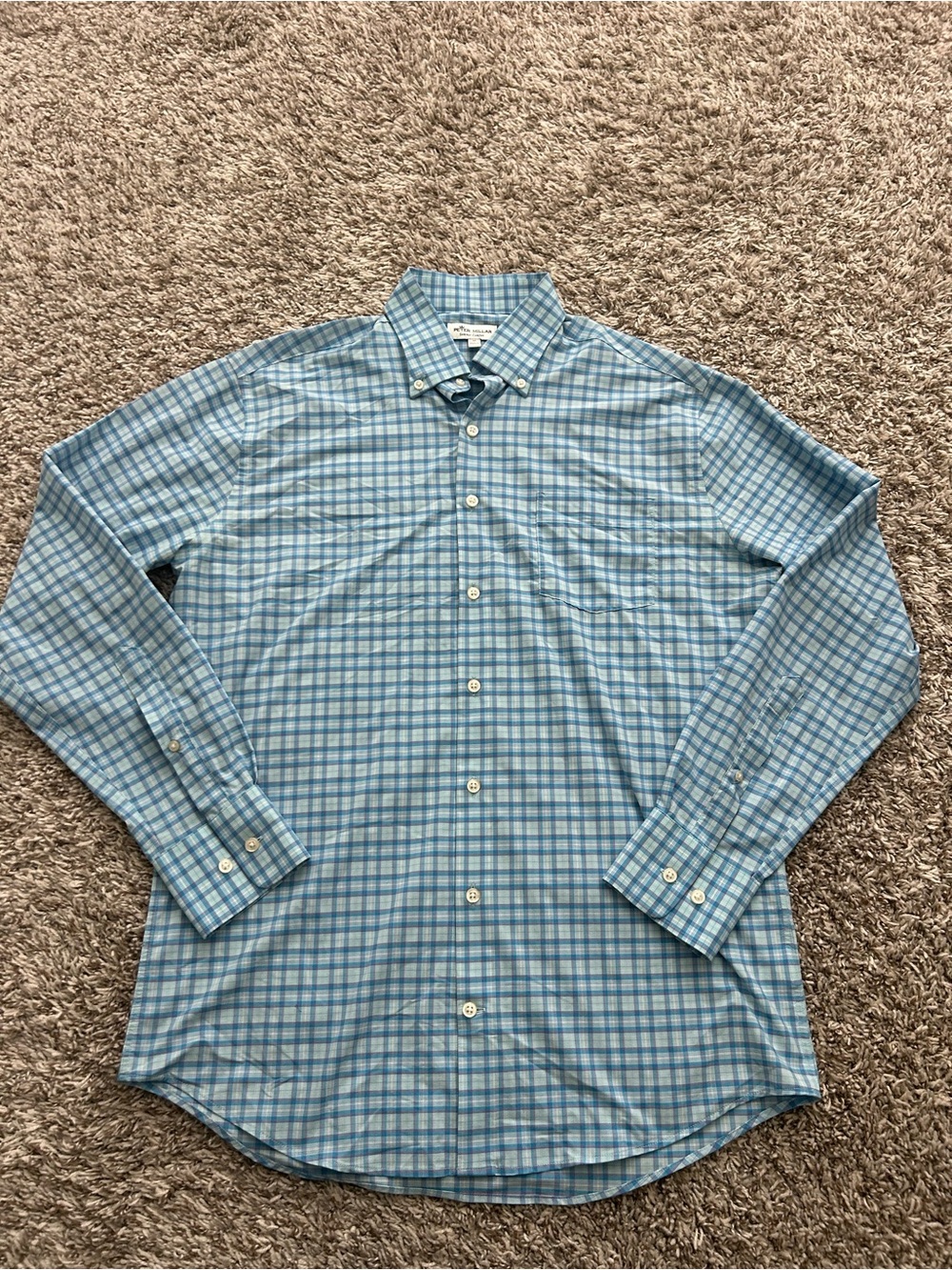 Peter Millar Summer Comfort Blue Gingham Performance Button Down Shirt Mens Med